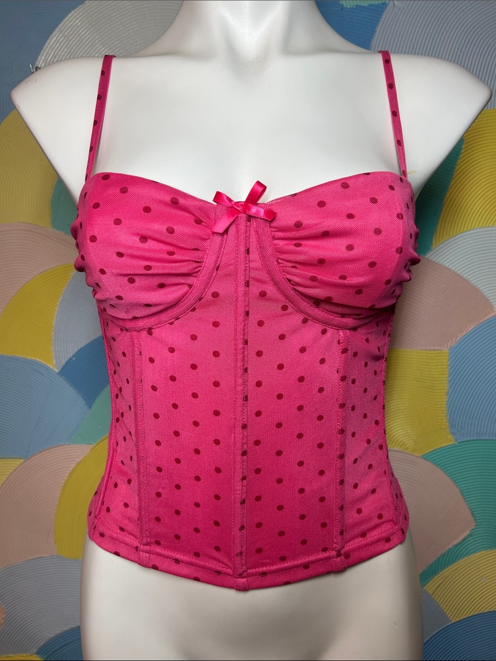 Pretty Garbage Pink Polka Dot Bustier Top with Bow sz M